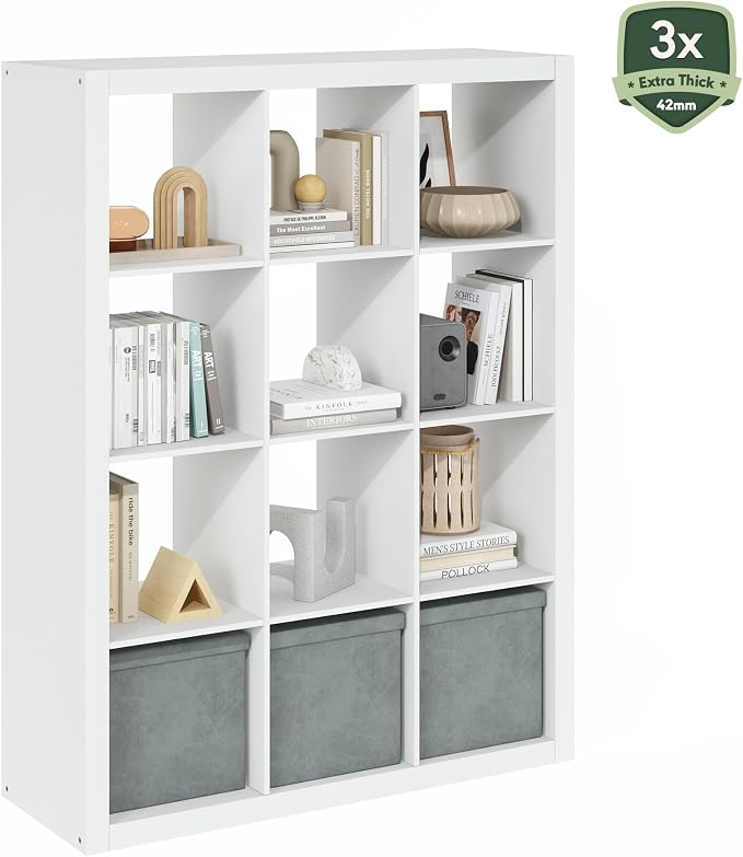 Furinno Cubicle Book Shelf, 12-Cube Bookshelf, Triple Thick Frame Cube Storage - Image 7