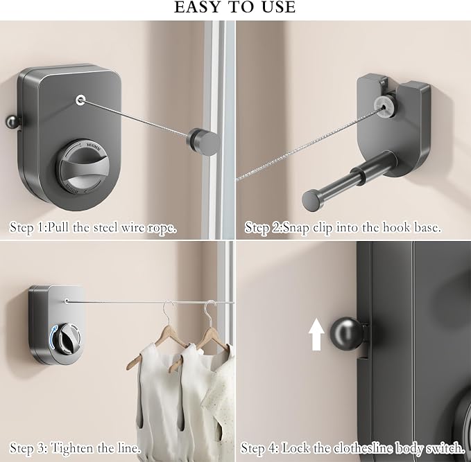 CICUFY Retractable Clothesline Indoor, Non-Sagging Clothes Line Outdoors - Image 8