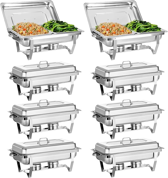 Chafing Dish for Buffet, 8 Pack Stainless Steel Chafing Servers Food Warmer Set by Jacgood