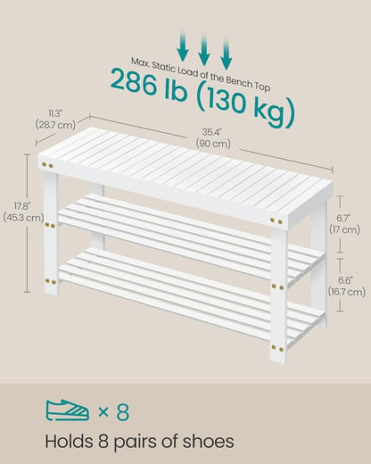 SONGMICS Shoe Rack Bench, 3-Tier Bamboo Shoe Storage Organizer, Entryway Bench - Image 3