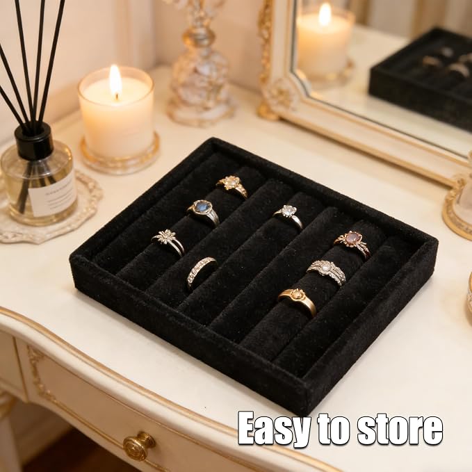 Small Jewelry Tray Set 4 Pcs Black Velvet Stackable Jewelry Organizer Tray Mini - Image 4