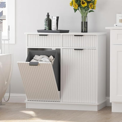 White Double Tilt Out Laundry Hamper Cabinet Laundry Basket Cabinet Hidden by Mepplzian