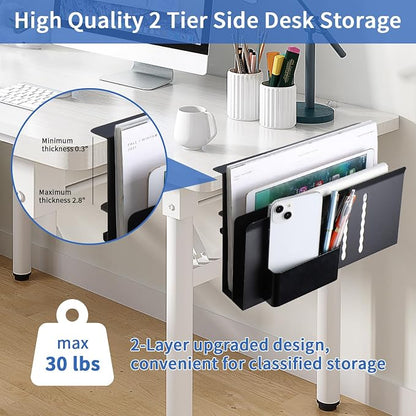 LUKETURE Desk Side Storage, 2 Tie Laptop Holder No Drill Clamp On Organizer | - Image 2
