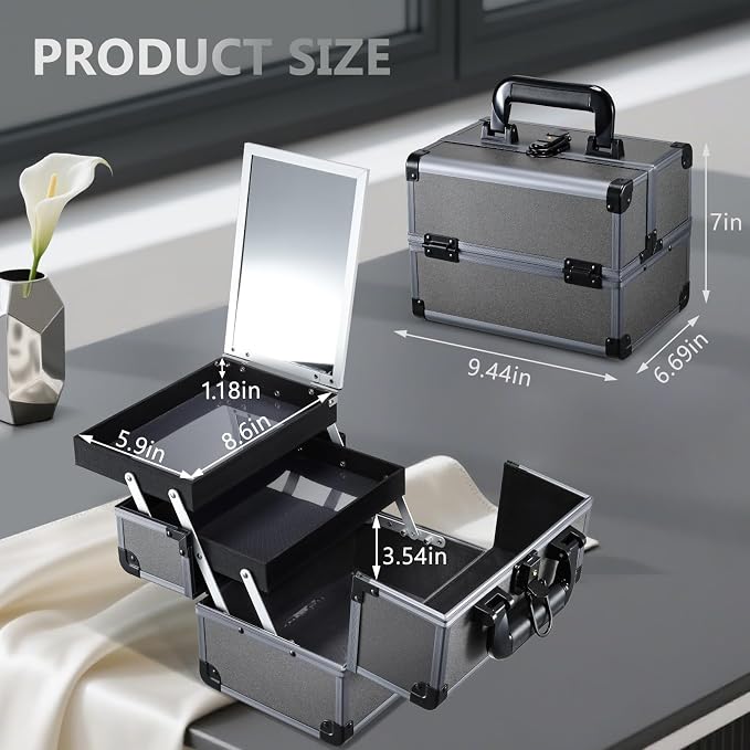 Joligrace Makeup Train Case Makeup Case Organizer Portable Cosmetic Box Storage - Image 6