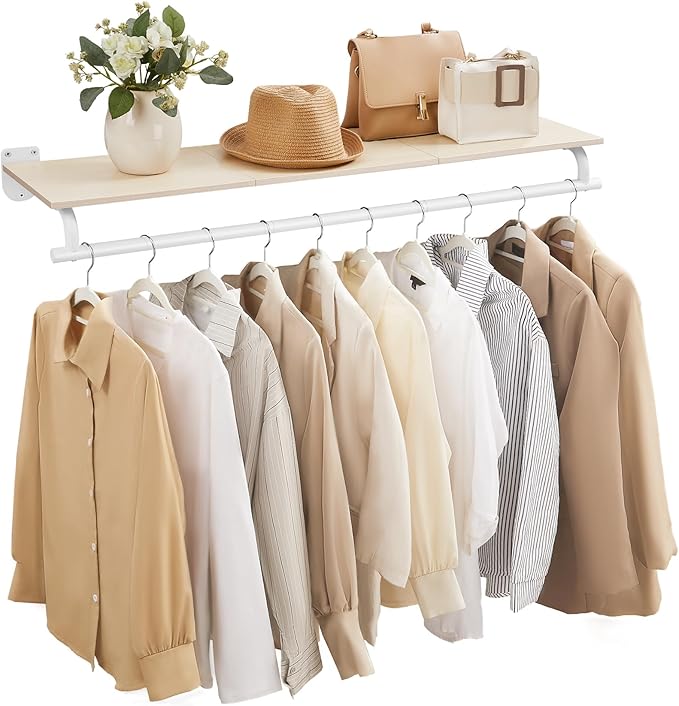 SONGMICS Clothes Rack with Top Shelf, Wall Mounted Clothing Rack, with Hanging by Unknown