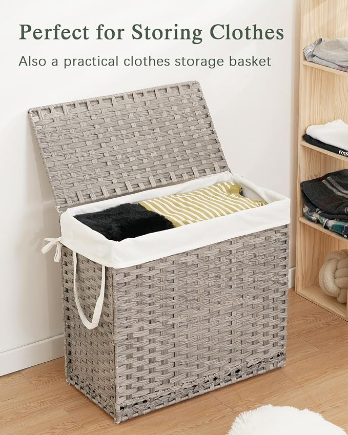 Laundry Hamper with Lid Laundry Basket 132 L Wicker Clothes Hamper, Handwoven - Image 4