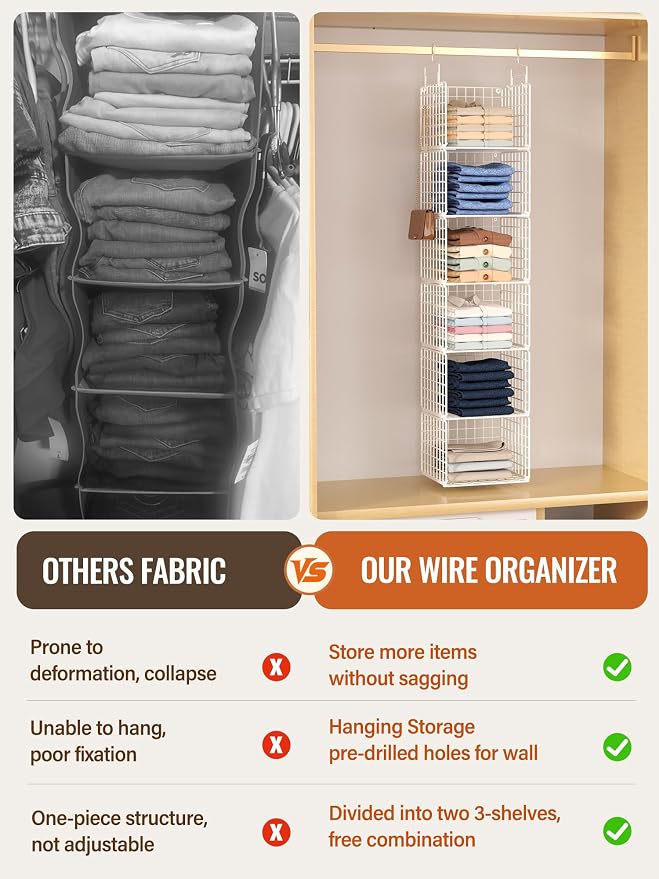 6 Tier Closet Hanging Organizer, Metal Closet Organizers and Storage - Image 4