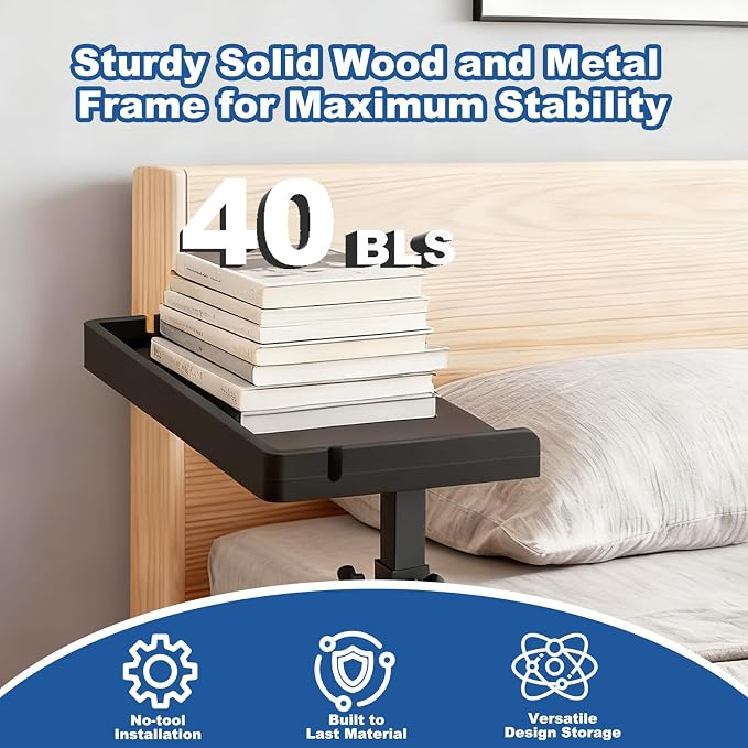 Bedside Shelf for Bed Frame, Clamp On Bedside Table Organizer, Dorm Room - Image 5