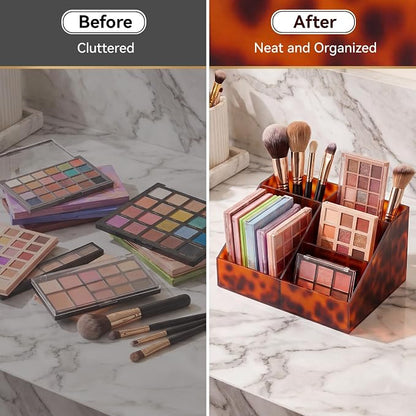 Tortoiseshell Acrylic Makeup Organizer, 6 Compartment Holder - Image 7