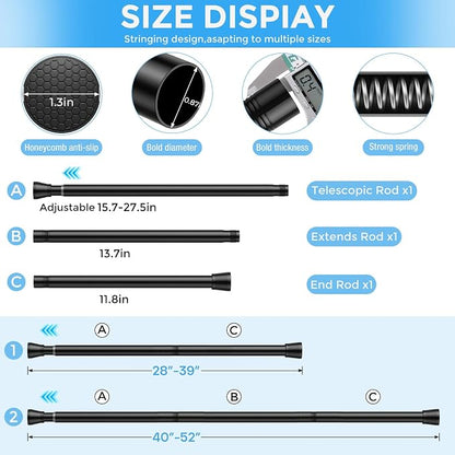 Tension Curtain Rod Black Tension Rod 2pcs Spring Curtain Rod Non Slip Tension - Image 5