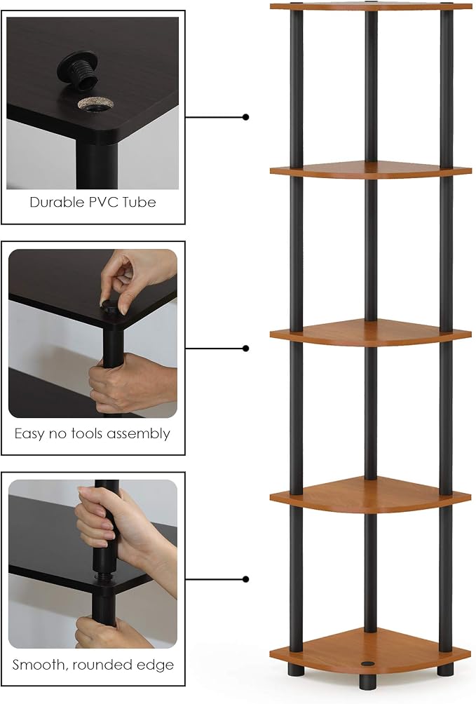 Furinno TURN-N-TUBE Corner Shelf, 5-Tier Corner Bookshelf, Open Storage Shelves - Image 5