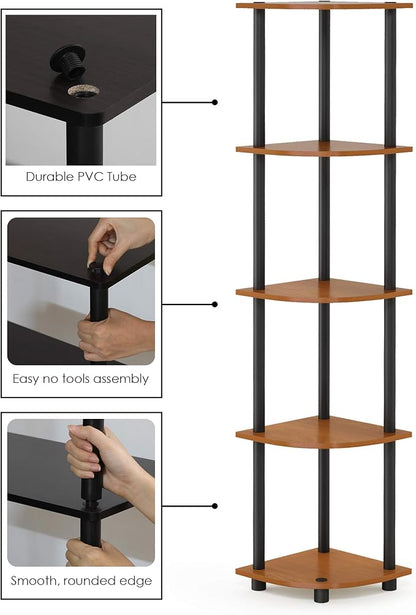 Furinno TURN-N-TUBE Corner Shelf, 5-Tier Corner Bookshelf, Open Storage Shelves - Image 5