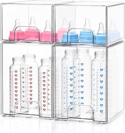 Baby Bottle Organizer, 4 Pack Clear Acrylic Stackable Storage Drawers, Baby by Degeyoyo