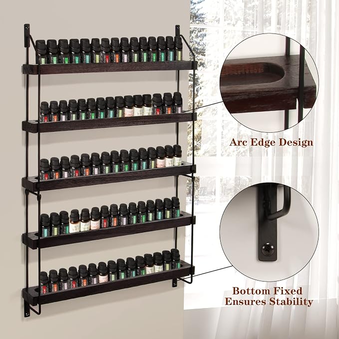 THYGIFTREE Essential Oil Storage Shelf Wall Mounted 16.9" Wooden Essential Oil - Image 2