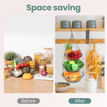 4 Pack 3-tier Hanging Fruit Basket Kitchen Hanging Wall Fruit Storage - Image 3