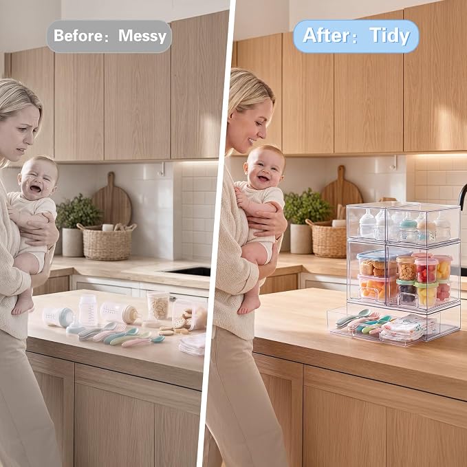 Baby Bottle Organizer, 5 Pack Clear Acrylic Stackable Storage Drawers, Baby - Image 6