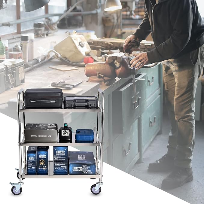 3 Shelf Stainless Steel Cart, 420 lbs, 1MM Thick, Serving - Image 9