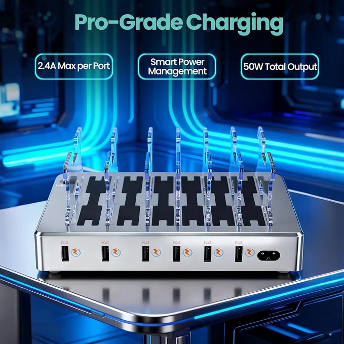 300W Fast Charging Station for Multiple Devices, 6 Port USB Charging Hub - Image 4