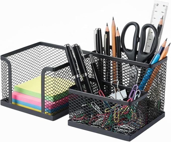 Pencil Holder for Desk, Dual-Compartment Mesh Desk Organizer Set, 2-Piece Set by Unknown