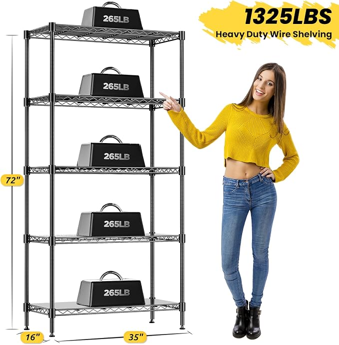 72" H Storage Shelves 5 Tier Wire Shelving - Image 4