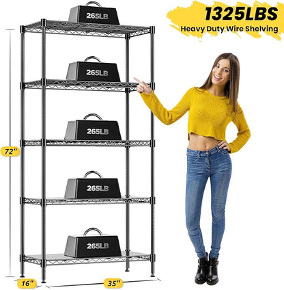 72" H Storage Shelves 5 Tier Wire Shelving - Image 4