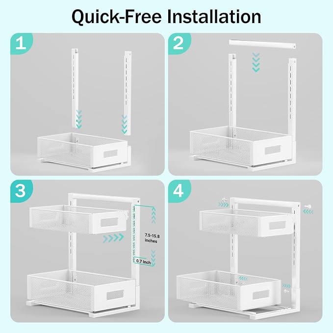 Under Sink Organizer Adjustable Height 2 Tier Bathroom Organizer Pull Out - Image 9