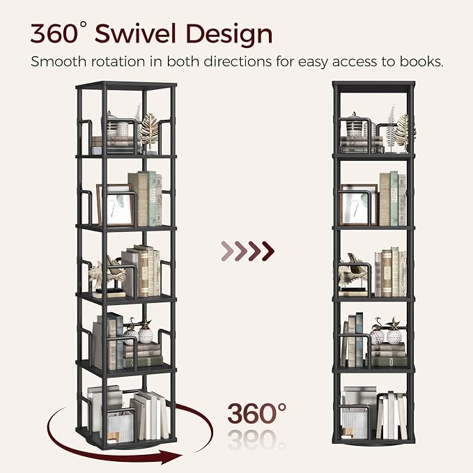 MAHANCRIS 5-Tier Rotating Bookshelf, Freestanding Corner Bookshelf, 360° - Image 4