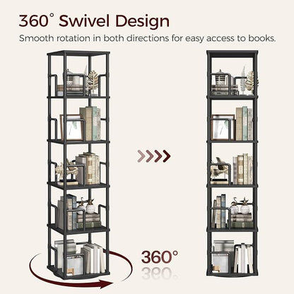MAHANCRIS 5-Tier Rotating Bookshelf, Freestanding Corner Bookshelf, 360° - Image 4