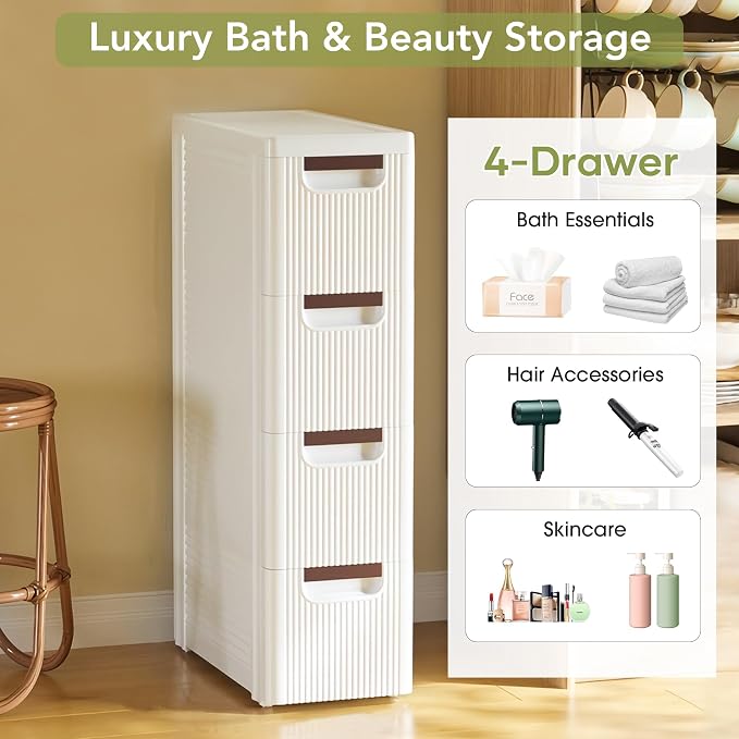 4 Drawers Narrow Bathroom Storage Cabinet, Slim Storage Cabinet, Plastic Slim - Image 3