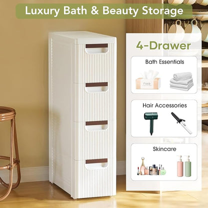4 Drawers Narrow Bathroom Storage Cabinet, Slim Storage Cabinet, Plastic Slim - Image 3