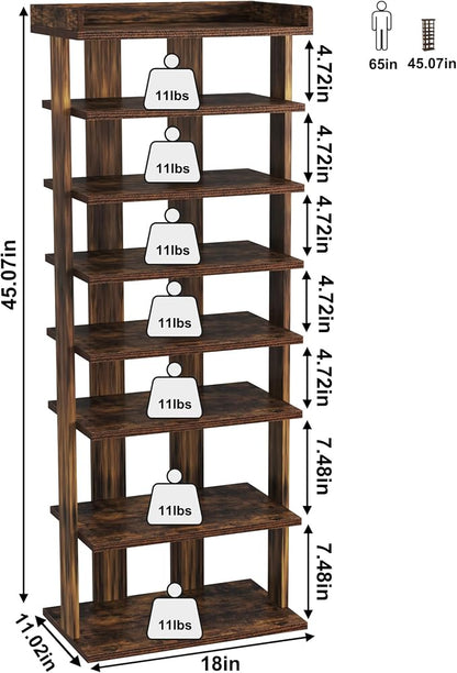 HOMEFORT 7-Tier Wood Shoe Rack, Double Rows Shoe Shelf, Shoe Storage Stand - Image 2