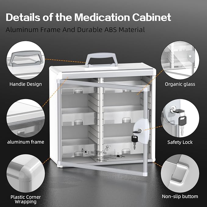 Lockable Medicine Cabinet with 6 Removable Trays, Wall Mounted & Portable - Image 3