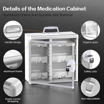 Lockable Medicine Cabinet with 6 Removable Trays, Wall Mounted & Portable - Image 3