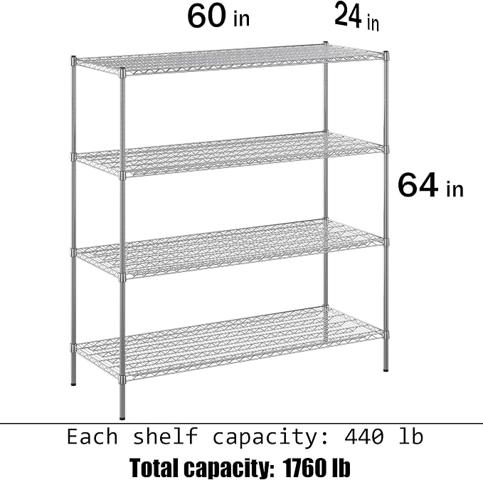 24" Deep x 60" Wide x 64" Height Wire Shelving Kit | 4-Tier | NSF Commercial - Image 3