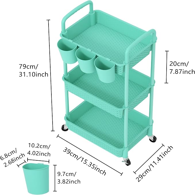 MOYIPIN 3-Tier Plastic Rolling Utility Cart - Image 2