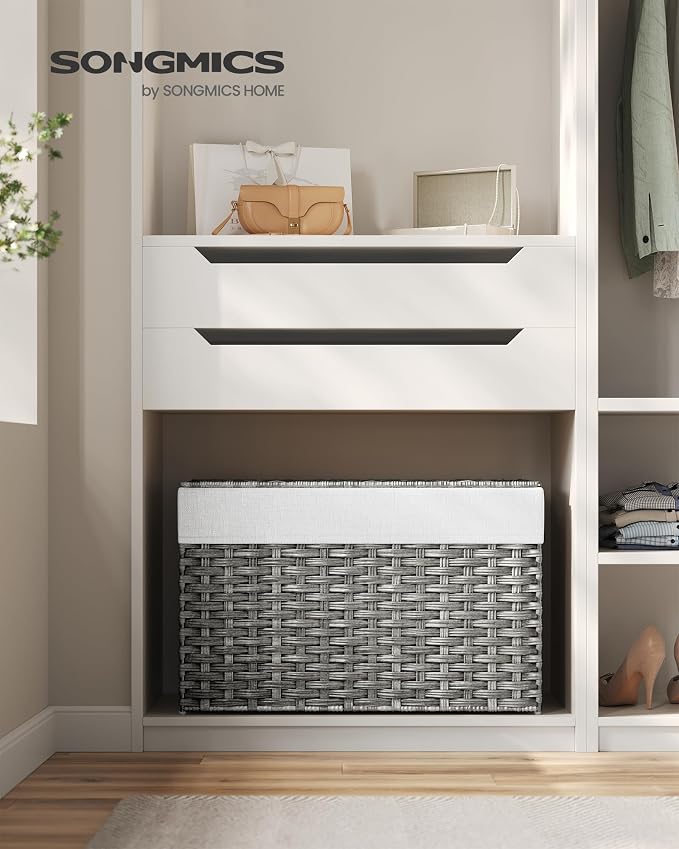 SONGMICS Storage Basket with Lid, Woven Blanket Storage Bin with Handles - Image 2