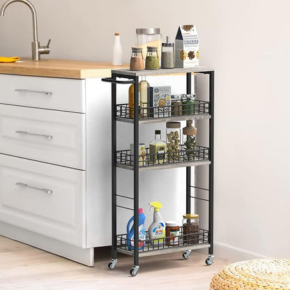 4 Tier Slim Storage Cart Narrow Laundry Cart on Wheels Utility Kitchen Rolling - Image 7