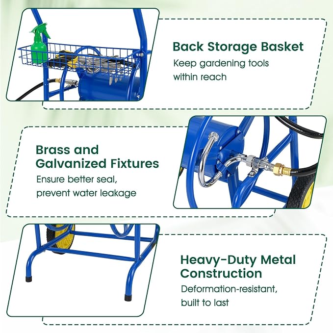 Goplus Garden Hose Reel Cart, 230ft 5/8" or 300ft 1/2" Heavy-Duty Metal Hose - Image 7