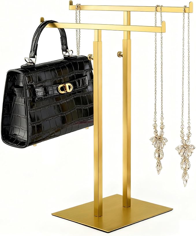 Purse Display Stand Jewelry Towers, Double T-Shaped Tabletop Stainless Steel by CHAWTALIONDisplay