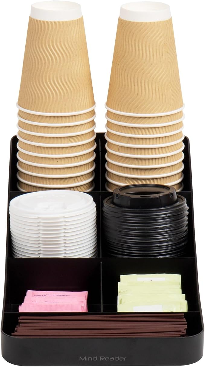 Mind Reader 7-Compartment Coffee Condiment Organizer, Cup and Lid Holder - Image 4
