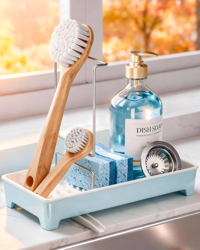 Ceramic-Look Sink Caddy, Rustproof Sponge Holder - Image 2