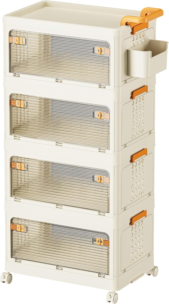 58 QT Storage Bins with Lids, Stackable Rolling Storage Cart with Clear Doors by ONAIL