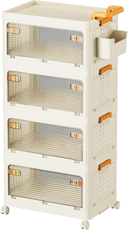 58 QT Storage Bins with Lids, Stackable Rolling Storage Cart with Clear Doors by ONAIL