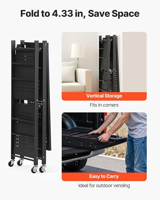 VEVOR 3-Tier Foldable Storage Shelf, 30W x 13D x 36H Inch Folding Metal Rack - Image 7