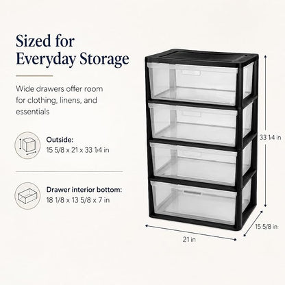 4 Drawer Storage Tower, Wide Plastic Floor Organizer - Image 3