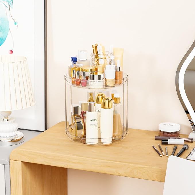 Yieach Clear 360 Rotating Bathroom Counter Organizer, 2 Tier Spinning Perfume - Image 5