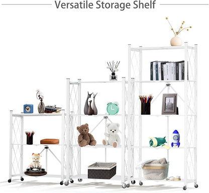 5 Tier Folding Shelf with Wheels, Metal Steel Collapsible Shelves, No Assembly - Image 4