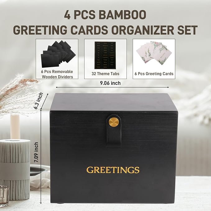 Large Bamboo Greeting Card Organizer Box - Image 2
