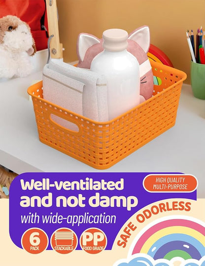WYT 6-Pack Plastic Small Shelf Storage Weave Baskets Organizing - Image 4