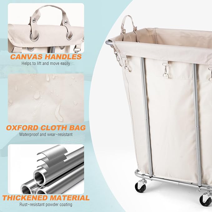 PLKOW Laundry Basket with Wheels 120L Heavy-Duty Laundry Cart with Removable - Image 3